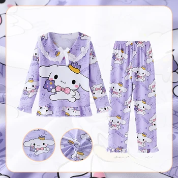 Lace Bow Kids Pajama Set – Soft Autumn Winter Sleepwear 1
