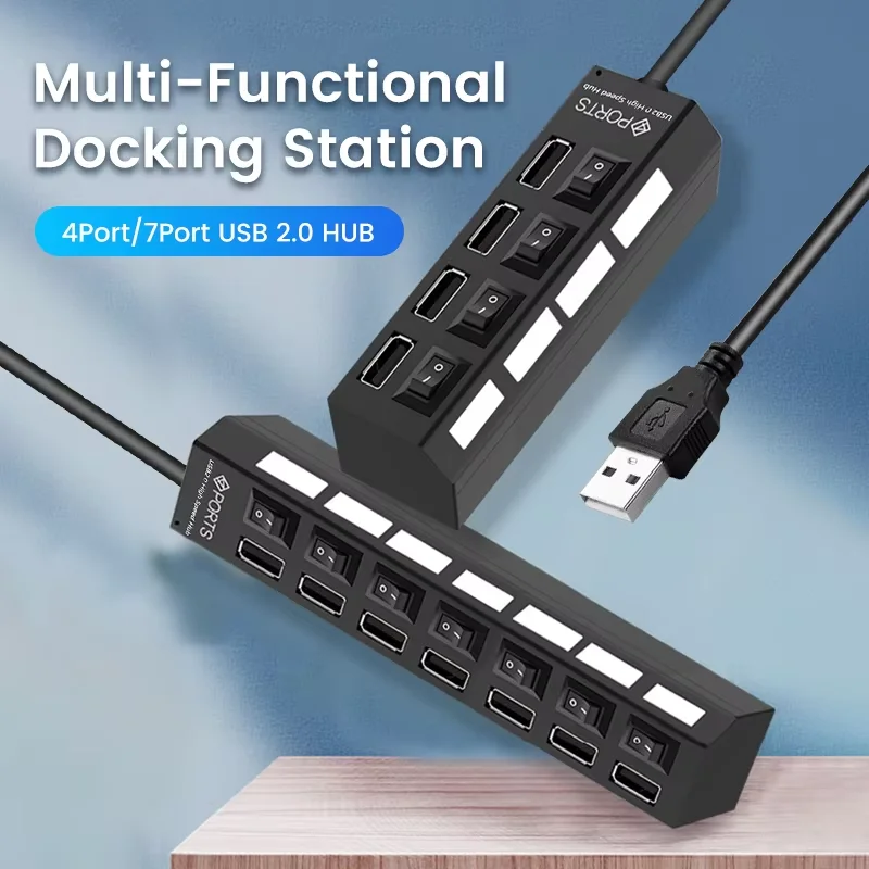 4/7 Ports USB HUB Usb 2.0 Adapter Expander Multi USB Splitter Multiple Extender with Independent Switch for PC Accessories