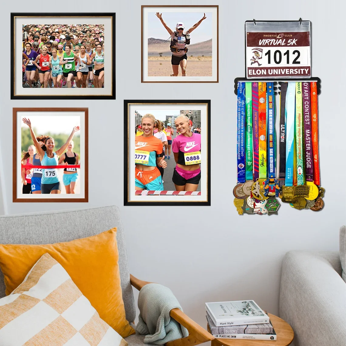 Acrylic Display Stand Medal Hanger Display for Runner Race Bib 3 Rows