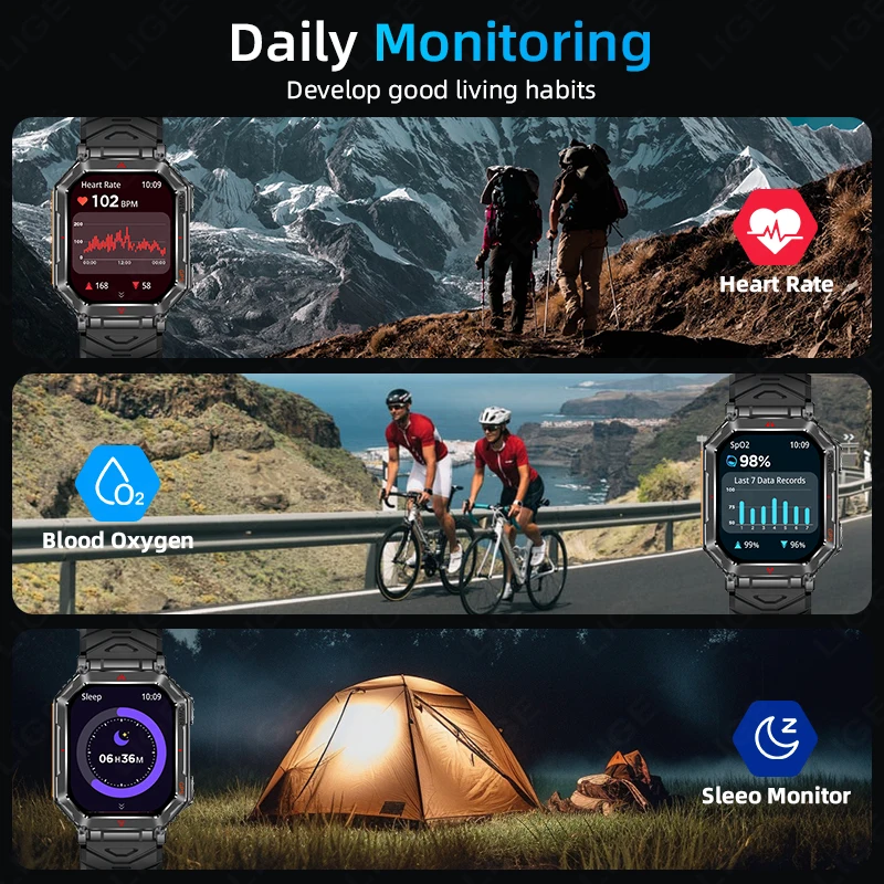 LIGE GPS ����Ʈ �ð� ���� LED ������ �߿� ������ ��Ʈ�Ͻ� ��ħ�� �ð� 450mAh ���͸� ��� �������� ��ȭ Smartwatch