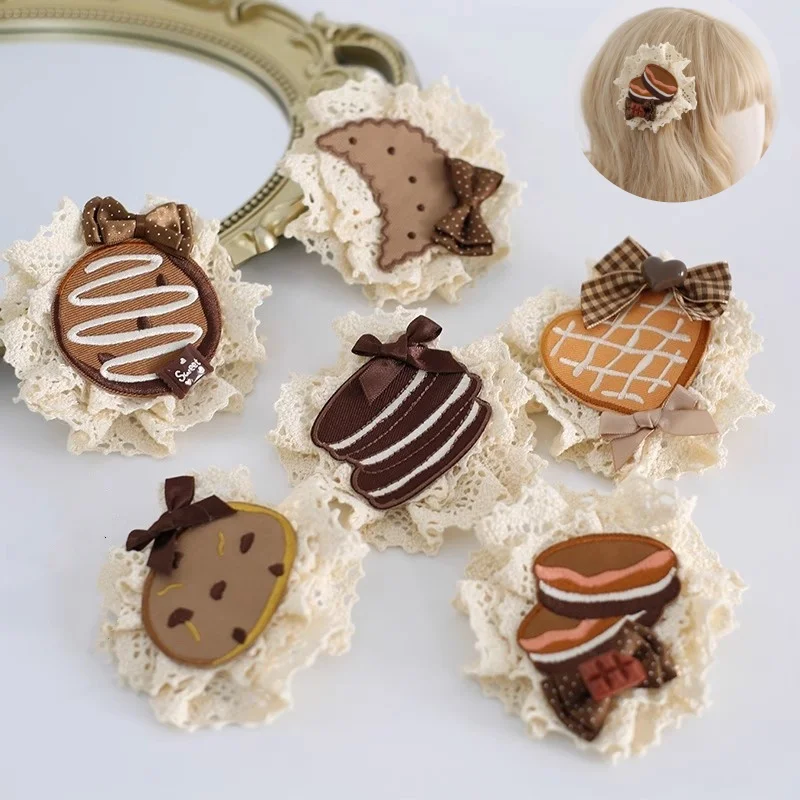 Pince à cheveux Lolita au chocolat et menthe, originale, faite à la main, tasse en papier, gâteau, petit nœud, bandeau, bricolage, Biscuit sucré, accessoire pour cheveux - AliExpress