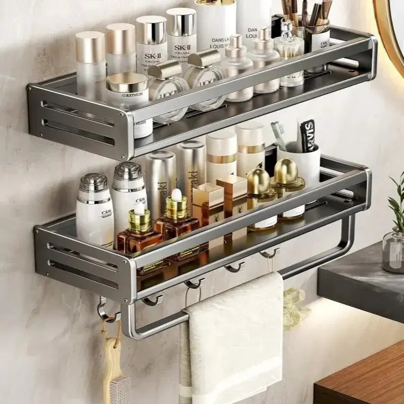Bathroom Kitchen Wall-mounted Storage Rack No-drilling Toiletries Organizer Cosmetic Storage Shelf For Washstand bathroom shelf rack bathroom shelf wall shelf organizer bathroom storage rack storage rack wall shelf