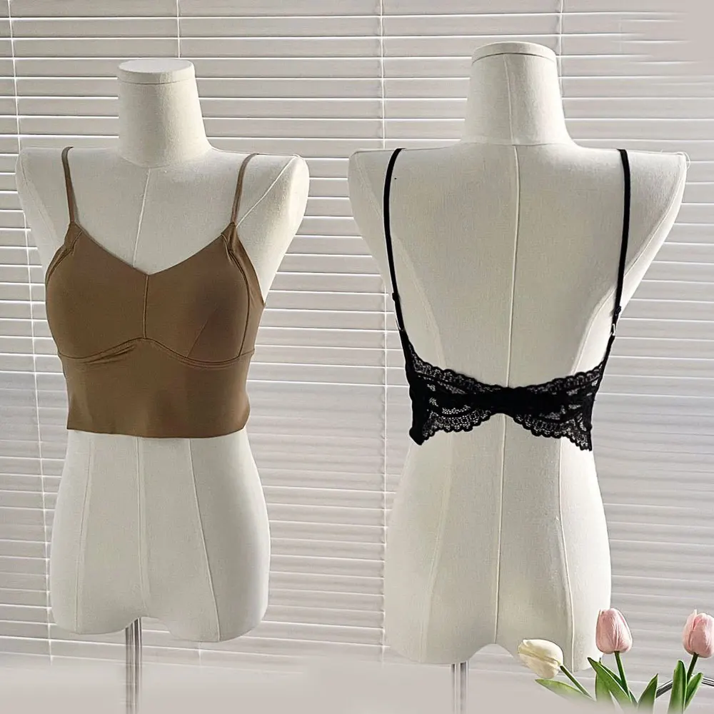 

Open Back Bra Lace Female Sexy Bras Spaghetti Strap Crop Tops Fashion Camisole Wirefree Brassiere Seamless Underwear Top Tank