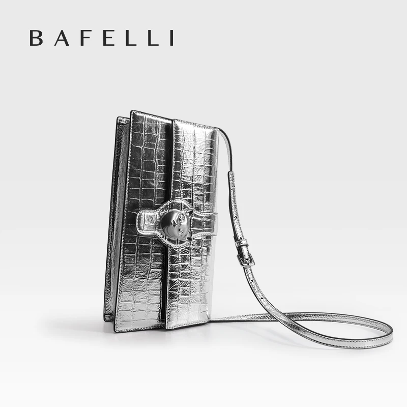 BAFELLI NEW WOMEN'S LUXURY BAGS CAT BRAND FASHION HANDBAG SILVER LEATHER CLUTCH STYLISH EVENING CASUAL PURSE HIGH QUALITY