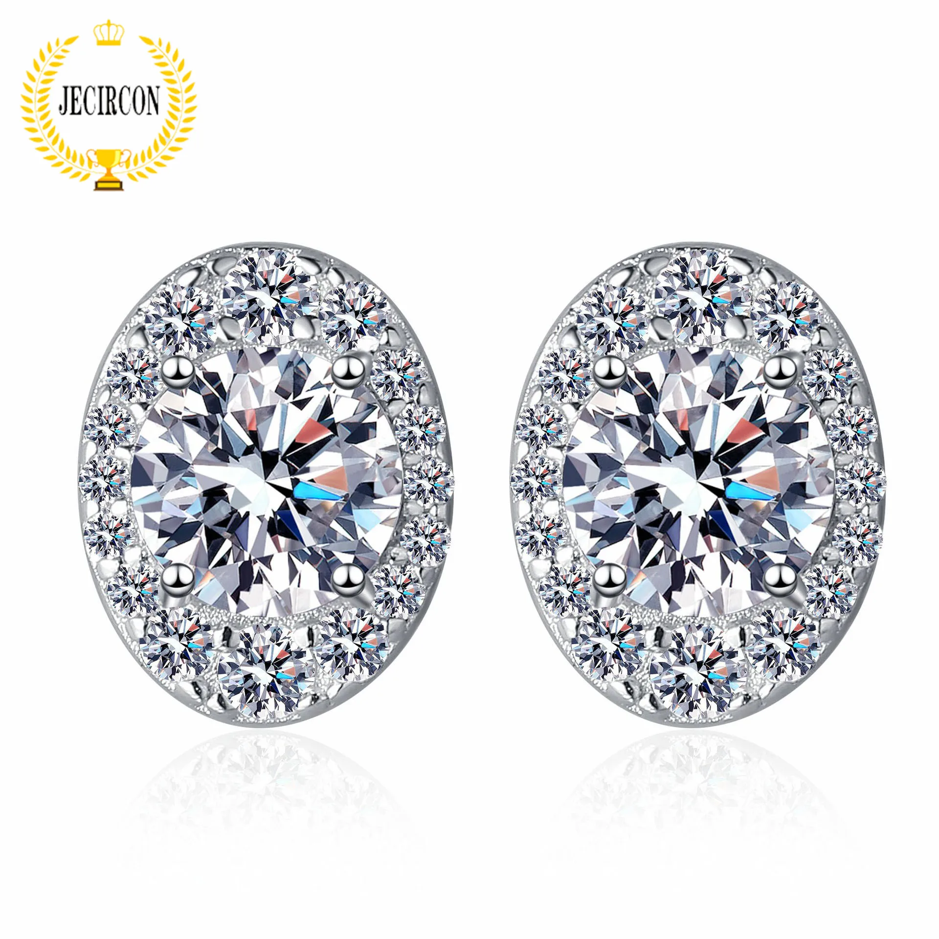 

JECIRCON-Oval Moissanite Stud Earrings for Women 925 Sterling Silver Plated PT950 Gold Simple Fashion Wedding Jewelry Gift 0.5ct