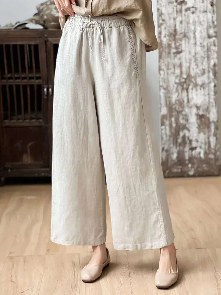 Luxury Linen Pants Ladies, Wide Years Pants Women