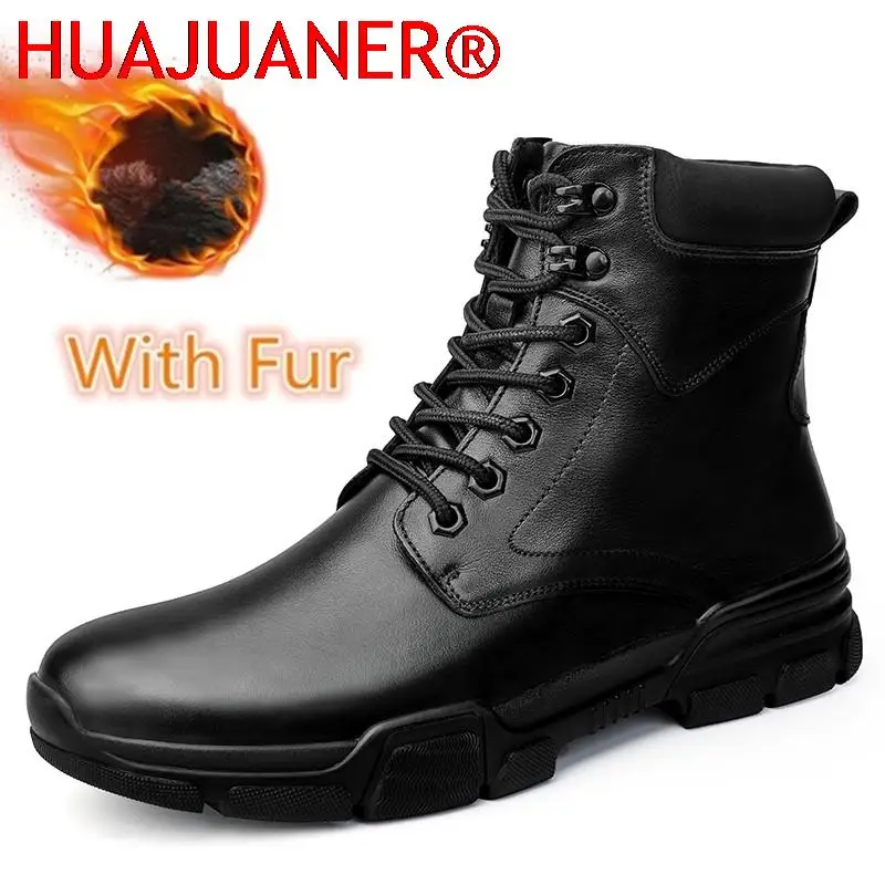 

Top Quality Handmade High Shoes Boots Winter Boots With Fur Genuine Cow Leather Men's Fashion Shoes Warms Ankle Boots Snow Shoes