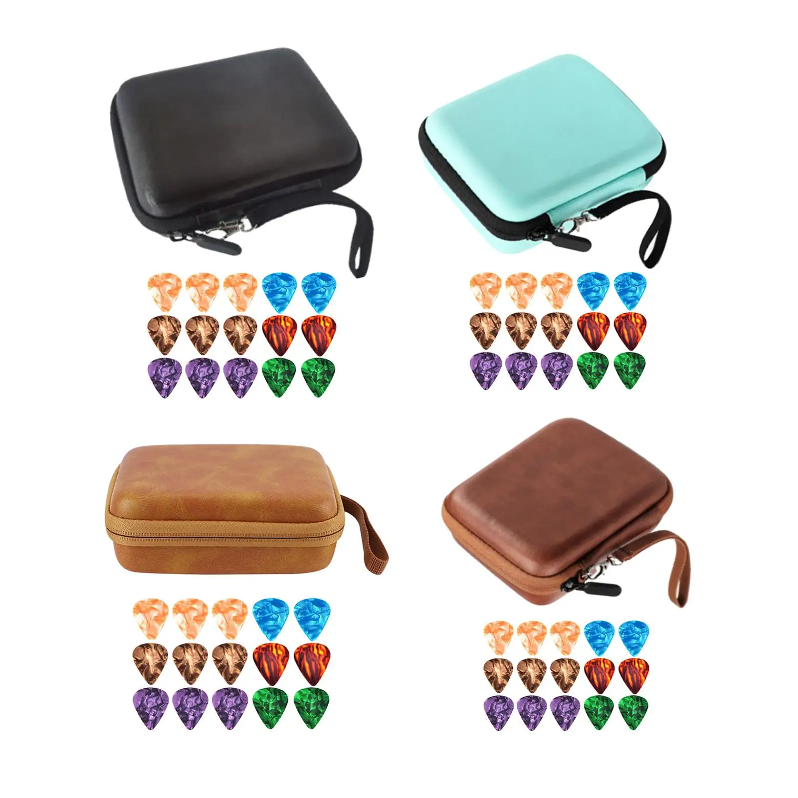 Compact Guitar Picks Holder Case Shock Absorption with 15Pcs Picks Plectrums Bag