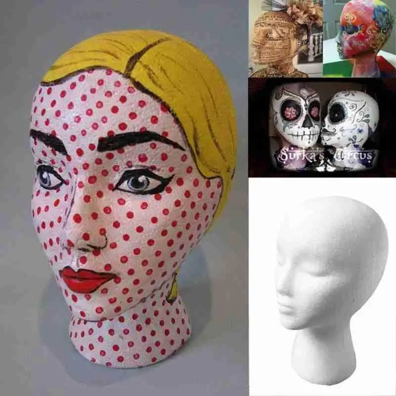 Testa di Manichino in Schiuma per Esposizione Parrucche, Occhiali, Cappelli, Modello di Testa di Manichino Bianco - immagine 3
