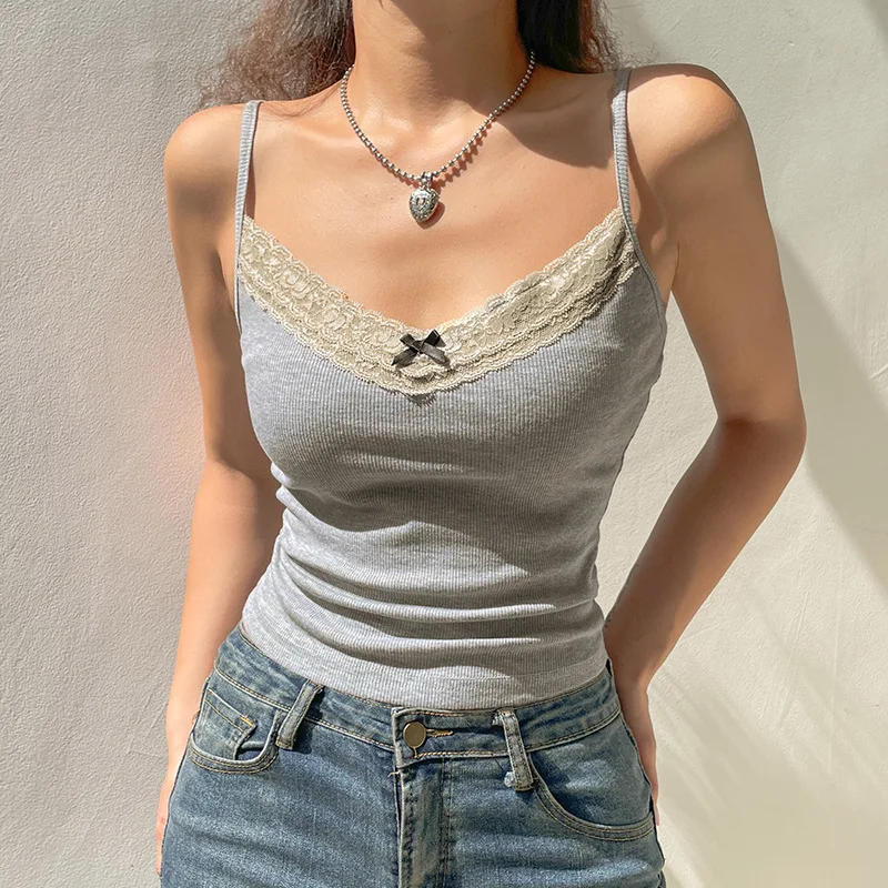 

Lace Tank Tops Corset Top Y2k Aesthetic Patchwork Sleeveless Shirts Women Fairy Grunge Crop Tops Streetwear Clothes Basic Female