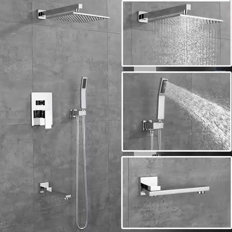 

Hot Cold Bathroom Shower Sets Multifunction Water Outlet Concealed Installation Modern Simple Brass Shower Faucet System Set