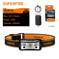 Introducing the SUPERFIRE Motion Sensor Multi - Mode LED Headlamp - Powerful Hands - Free Illumination in White, Yellow, and Red for Camping and Outdoor Adventures (HL05 - K storage box)