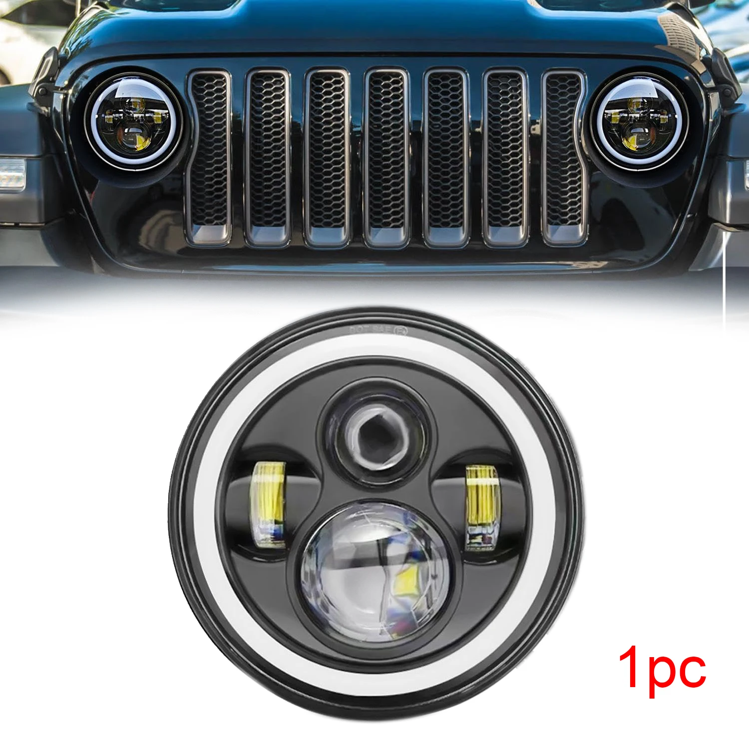 Phare LED Rond 7 Pouces Avec Halo - 27 LEDs, Faisceau Haute/baise, DRL, Clignotant, étanche - 10