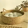 OUZEY Rattan Weaving Cat Basket Pet Cat Bed With Cushion Soft Warm Puppy Kitten Bed Donut Round Comfortable Sleeping Cat House 4