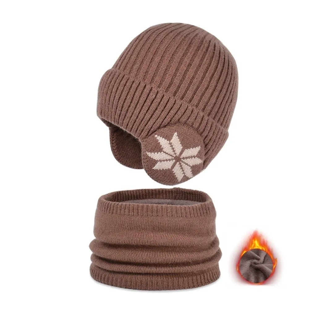 2pcs Soft Solid Color Ear Protection Wool Caps Coldproof Earflap Scarf Hat Set Plush Windproof Pullover Hat Children