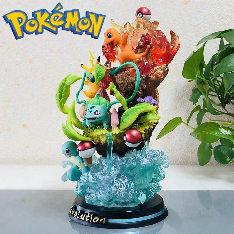 Pokemon 25Cm Pikachu Charmander Bulbasaur Squirtle Evolution Pvc Action Model Status Figure Toy Collection Ornament Children'S G