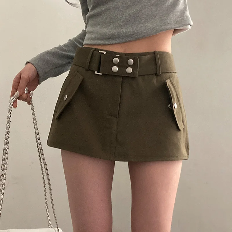

Khaki Skirt Ladies Clothes Women's High Waist Korean Style Mini Skirts 2023 Summer New A Line Skirt Vintage Harajuku Streetwear