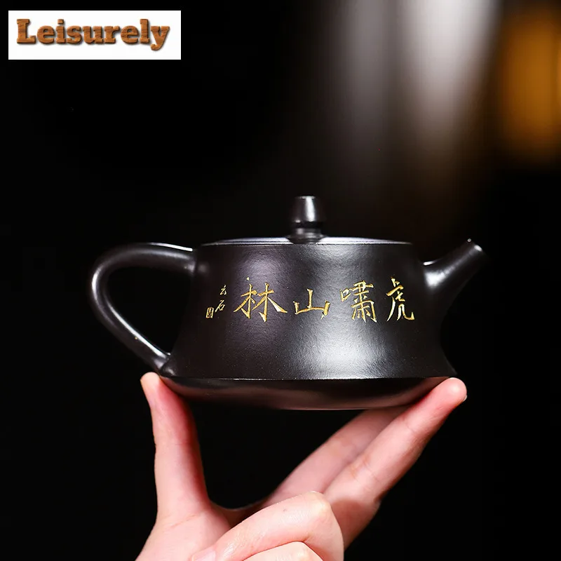 280ml Antique Yixing Purple Clay Teapots Handmade Gold Drawing Pot Raw Ore Dahongpao Reducing Roasting Mud Kettle Zisha Tea Set