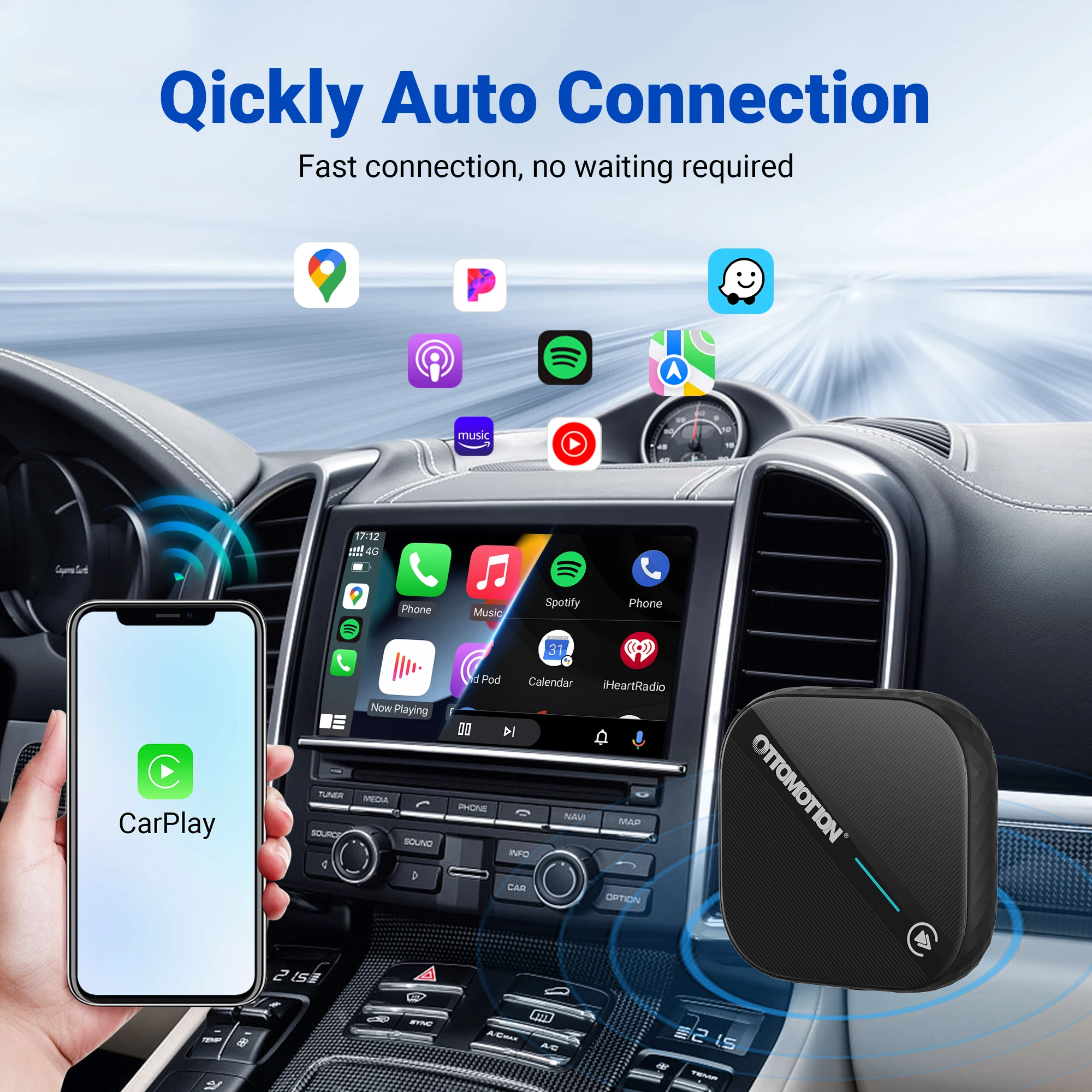 OTTOMOTION 5.0 Android Auto Wireless CarPlay Ai Box Wireless Adapter GPS Navigation for Volkswagen Benz Ford Kia Accessories