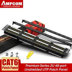 AMPCOM-Panel de parche CAT6 serie Premium, chapado en oro 15U, 2U, 48 puertos, montaje en pared