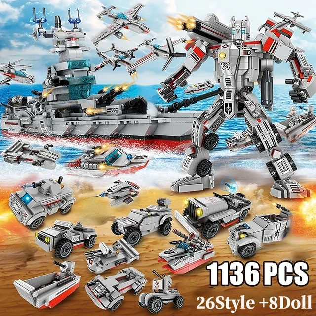 Décennie s de construction compatibles avec Lego pour enfant, 6 en 1,  navire de guerre militaire, bateau, voiture, camion, hélicoptère, jouet en  briques - AliExpress