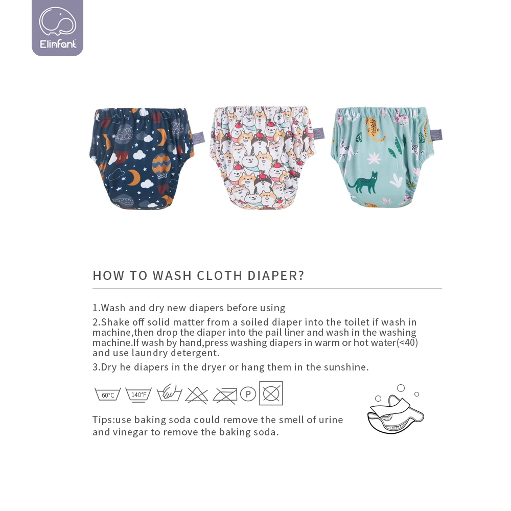 Elinfant 1 Pcs Baby Training Pants Waterproof PUL Suede Cloth Inner Farbic Fashion Prints Washable Reusable Baby Diaper images - 6