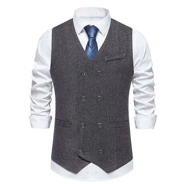 Gilet Uomo Elegante In Tweed Scozzese - Slim Fit, Senza Maniche, Per Matrimoni - Foto 7