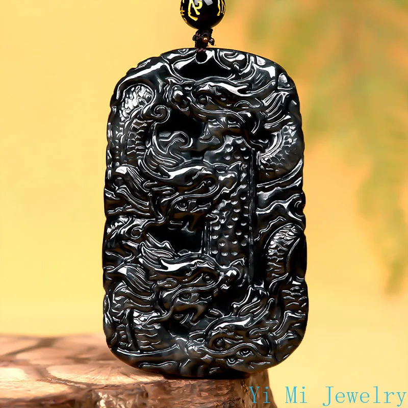 Natural Myanmar A Jade Pendant Black Chicken Seed Dragon Brand Zodiac Dragon Jade Pendant Jewelry Necklace