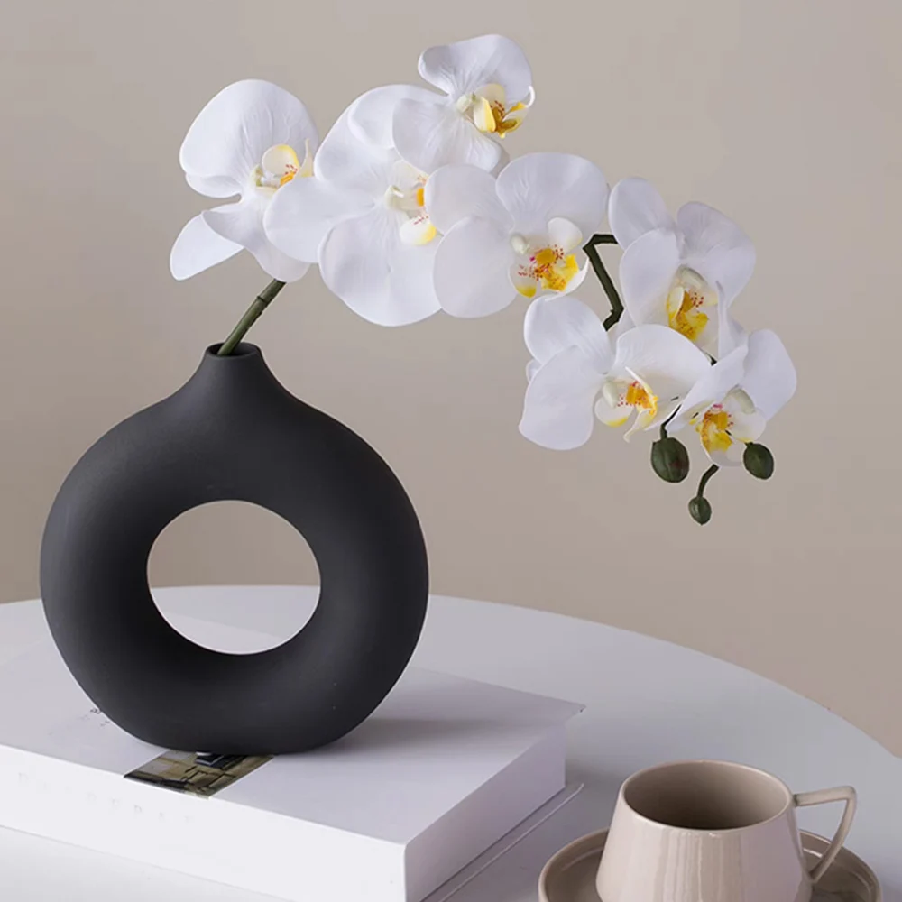 Hot Sale Donut Shape Flower Vase Oval Wedding Decoration Home Living Room  1Pcs Plastic Flower Vase White Flat Minimalist 2
