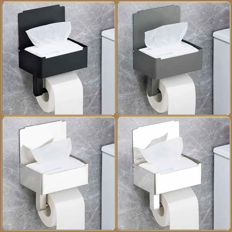 

YCRAYS Black Toilet Tissue Roll Paper Stand Holder Box Wall Mount No Drilling Storage Towel Rack Shelf For Bathroom Accessories