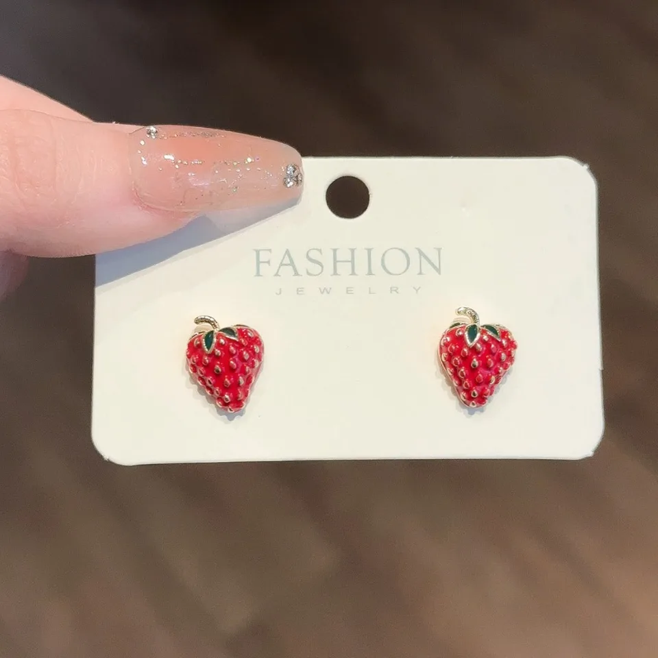 Enamel Strawberry Studs – TAI JEWELRY