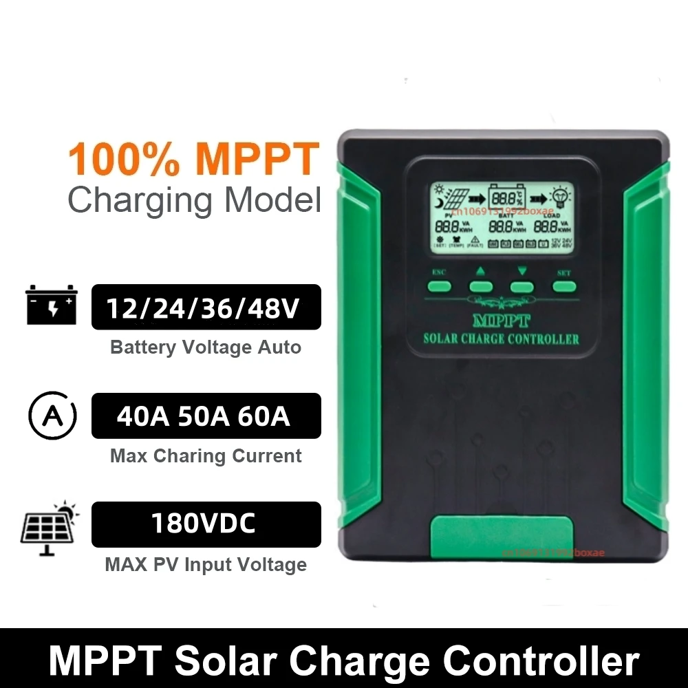 

Контроллер заряда солнечной батареи MPPT 40A 60A, 180 В постоянного тока, регулятор солнечной энергии для литиевых свинцово-кислотных утопленных гелевых батарей 12 В, 24 В, 36 В, 48 В