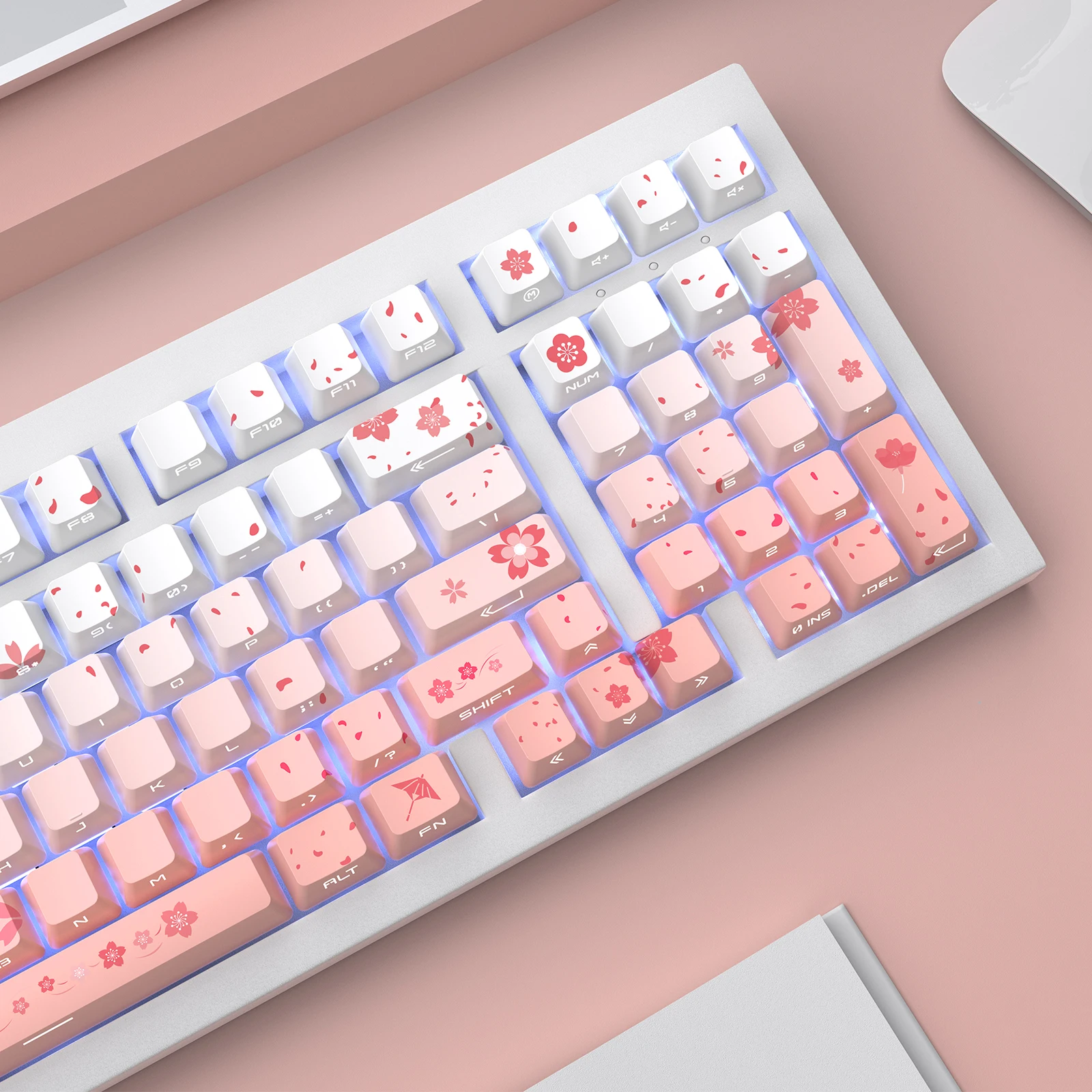 Double Shot Pbt Keycaps Retroiluminação Lateral para Teclado Mecânico de Interruptor mx Sakura Custom Keycap Conjunto 134 Teclas - Imagem 6