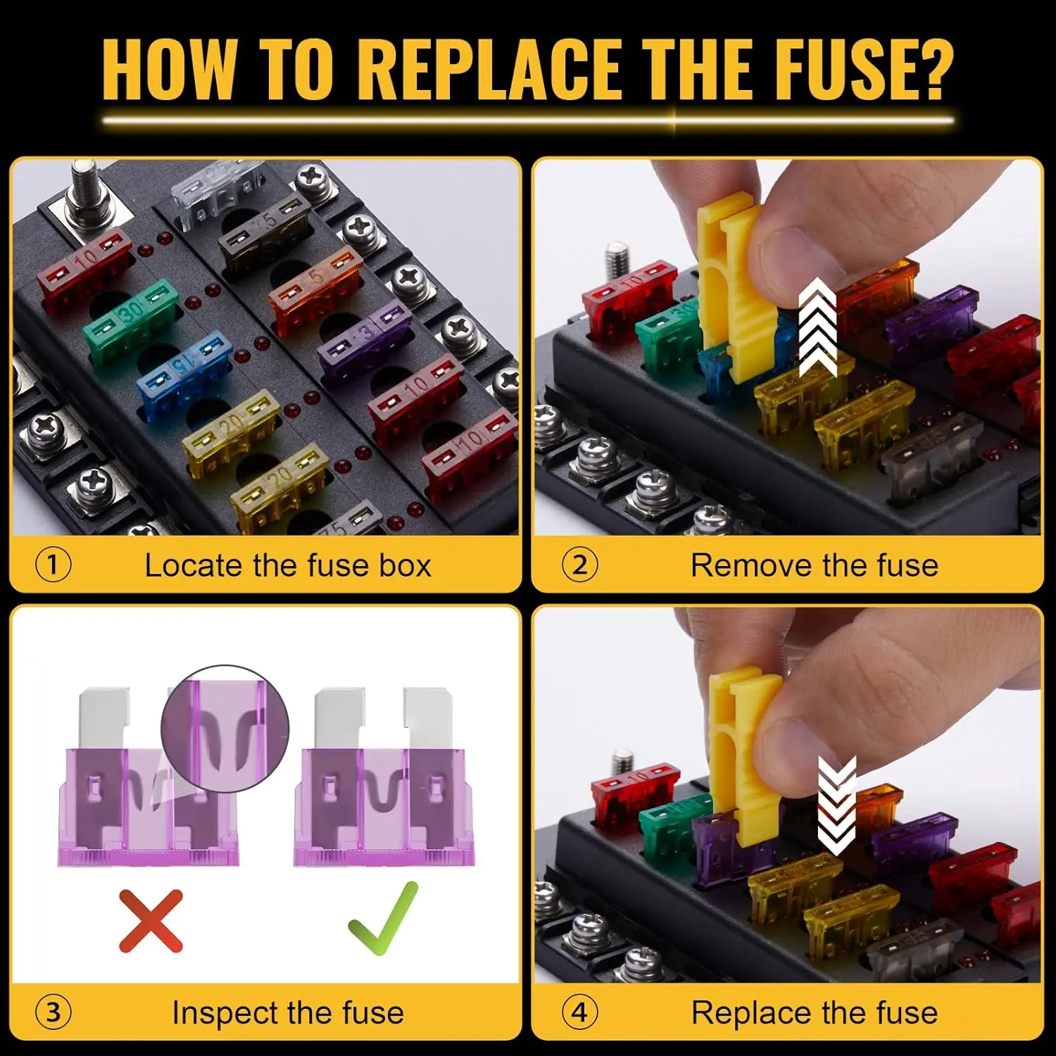 Car Fuses Kit 100 Pcs Standard Fuses Assortment Standard Size Automotive Blade Fuse for RV Car Truck Marine Boat