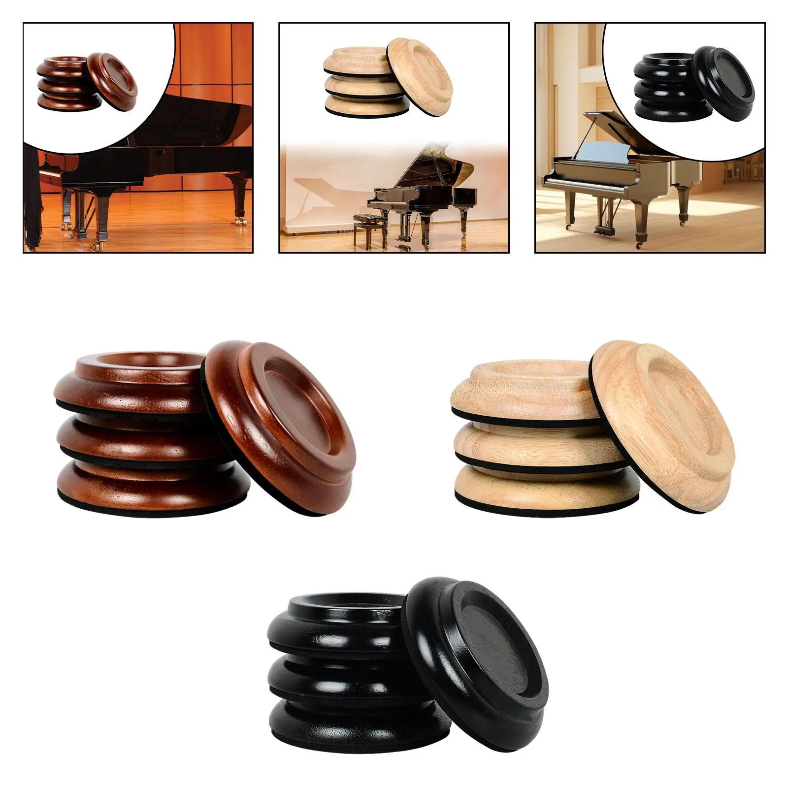 4Pcs Piano Caster Cups Foot Pad Piano Accessories for Hardwood Floors Anti Noise Pads Upright Wheel Floor Protector