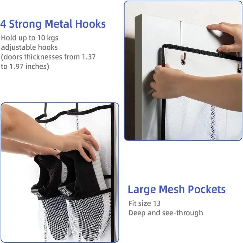 Slip Resistant Breathable Space Saving Mesh Large 12/24 Pocket Shoe Organize Up to 40 Pounds Over the Door Sturdy Closet