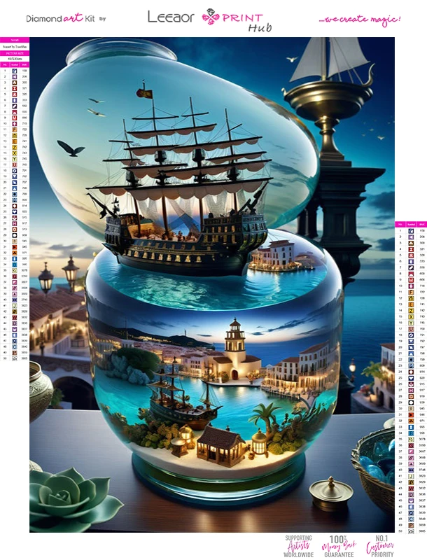 thumbnail image 1 of Nuevo 2024, imágenes artísticas de vidrio y barco pintadas con diamantes, mosaico de diamantes completo, decoración del paisaje del hogar, kits de punto de cruz, manualidades, regalo, 1 of 5