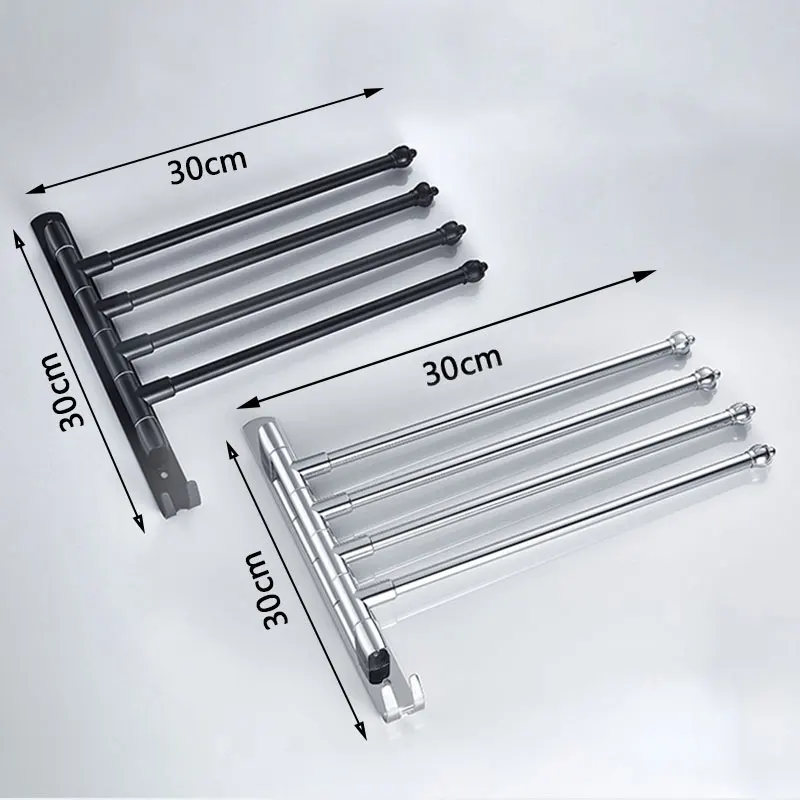 Stainless Steel Bathroom Swivel Towel Bar Hanger 4 Arm Swing Towel Rack With Hook Wall-Mounted Bathroom Storage Rack