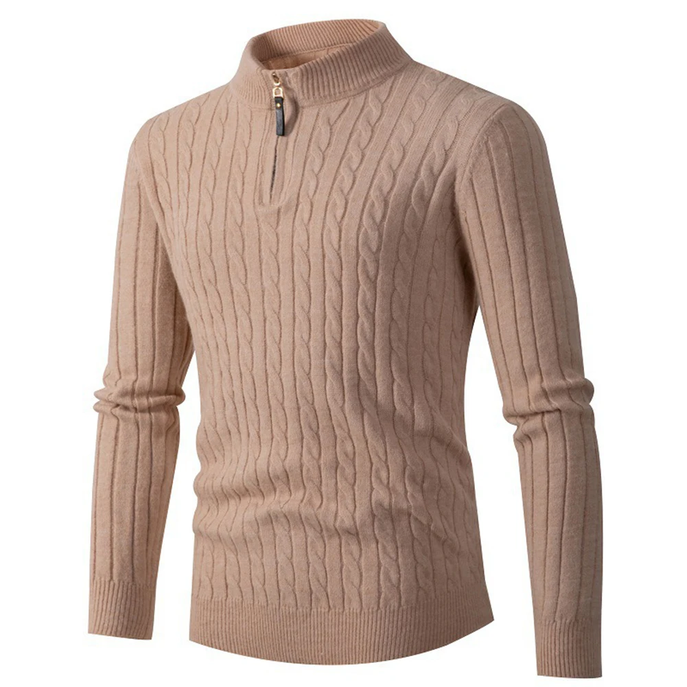 

New Mens Autumn Winter Stripe Pullover Thick Warm Knitted Sweater Turtle Neck Jumper Knitwear Tops Solid Casual Male Sweaters