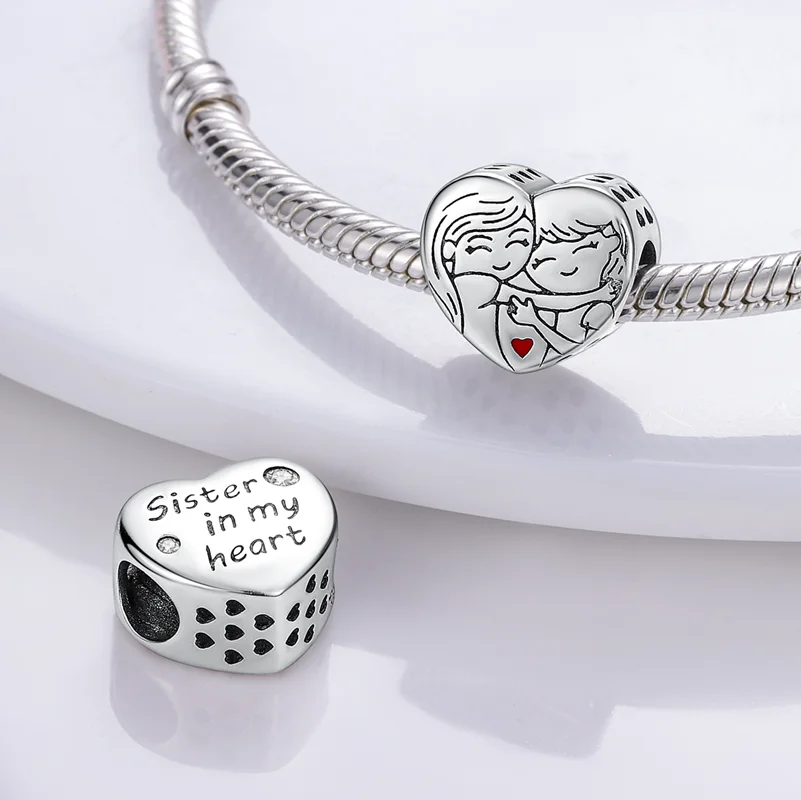 Herzförmige warme Familien-Charm-Perlen aus 100 % 925er-Sterlingsilber, passend für Qikaola Original-Armbänder, feine DIY-Schmuckgeschenke zum Muttertag – Detail 22