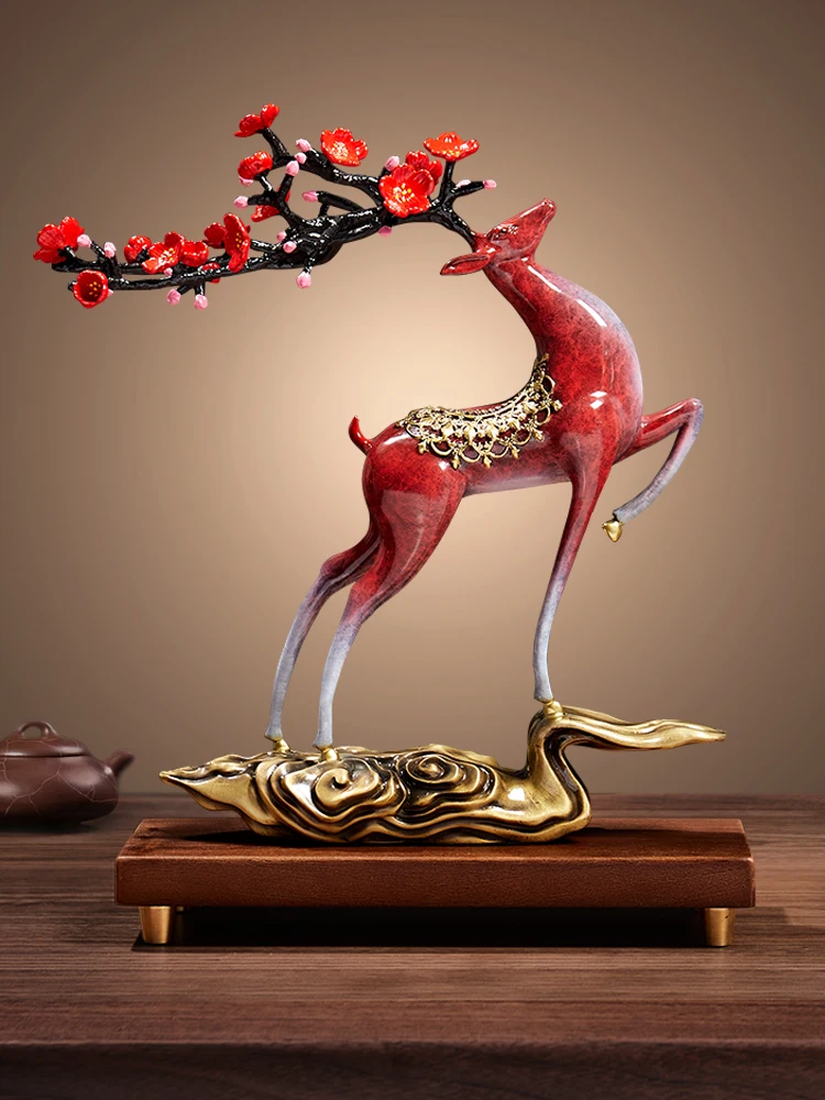 

Copper Sika Deer Decoration Senior Leaders Gift Home Wine Cabinet Decoration Living Room Entrance Crafts