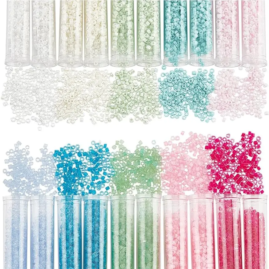 3500Pcs Perline Di Semi Di Vetro Cilindrico 10 Colori Perline Di Semi Di Vetro Distanziatore Di Vetro Perline Di Semi Di Foro Rotondo Mini Perline Di 