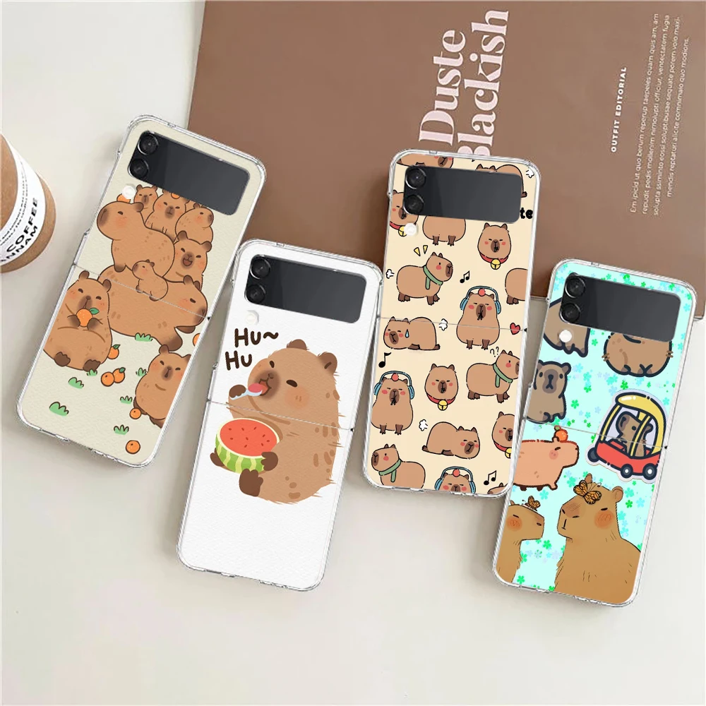 

Cartoon Capybara Hard PC Phone Case For Samsung Galaxy Z Flip 4 5 Black Cover For Galaxy Z Flip 3 Foldable Shockproof Case Capas