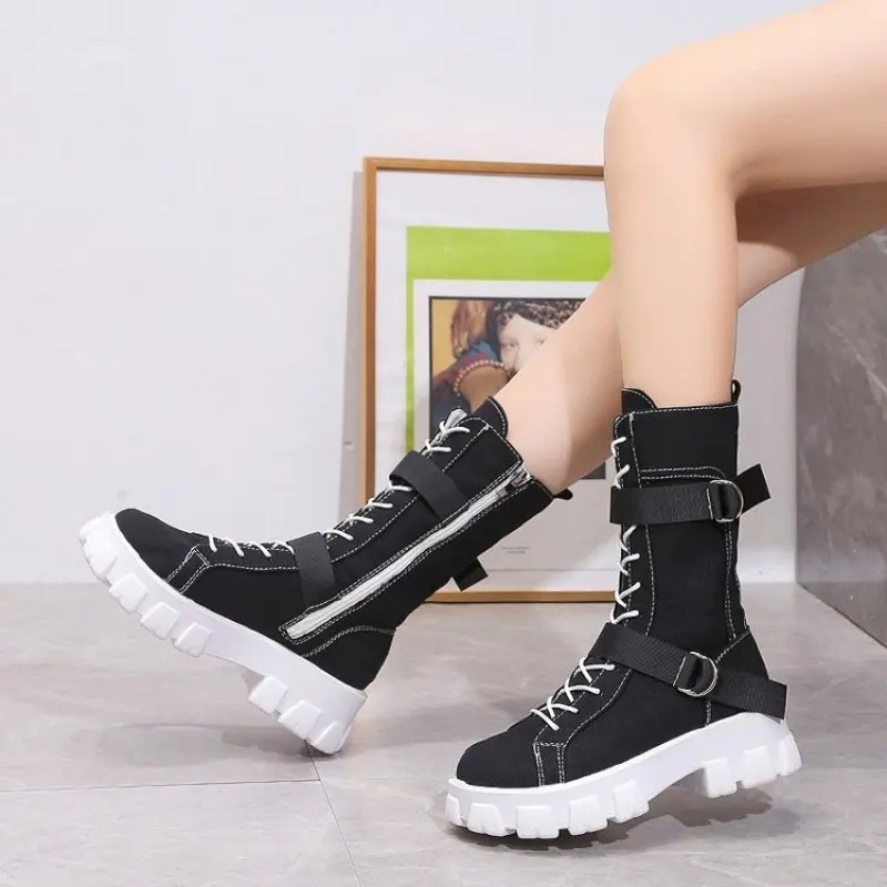 Women Boots 2023 New Lace-Up Platform Shoes Leather Boots Women British Short Boots Ladies Ankle Boots Fashion Casual Boots