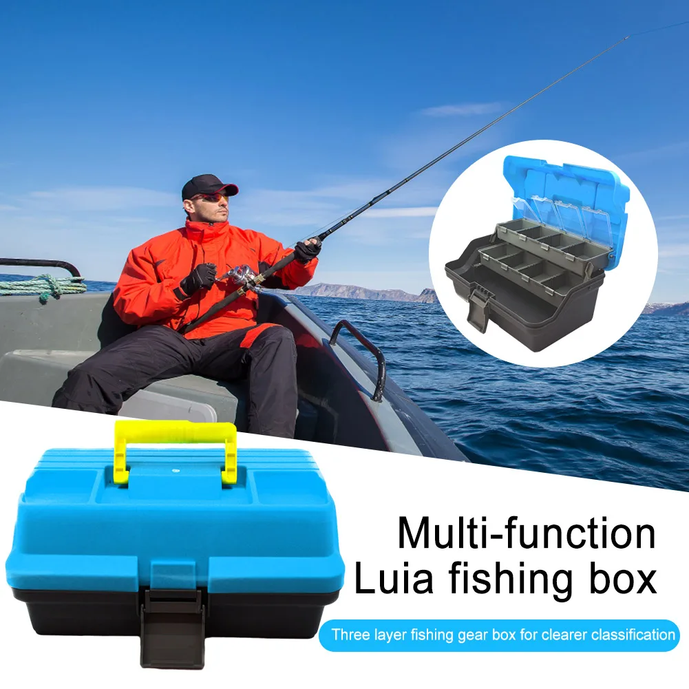 3-Layer Folding Fishing Gear Box Portable Storage Tool Box Multipurpose Fishing Toolbox with Handle for Tackle Storage