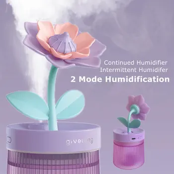 260ML USB 초음파 공기 가습기, 창의적인 해바라기 및 치자 디자인, 데스크탑 미니 물 보충, 가정용 가습기