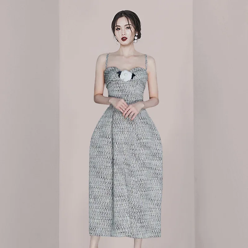 

2022 Spring And Summer Women Sling Dress Small Crowd Design Light Luxury Mid Length Skirt