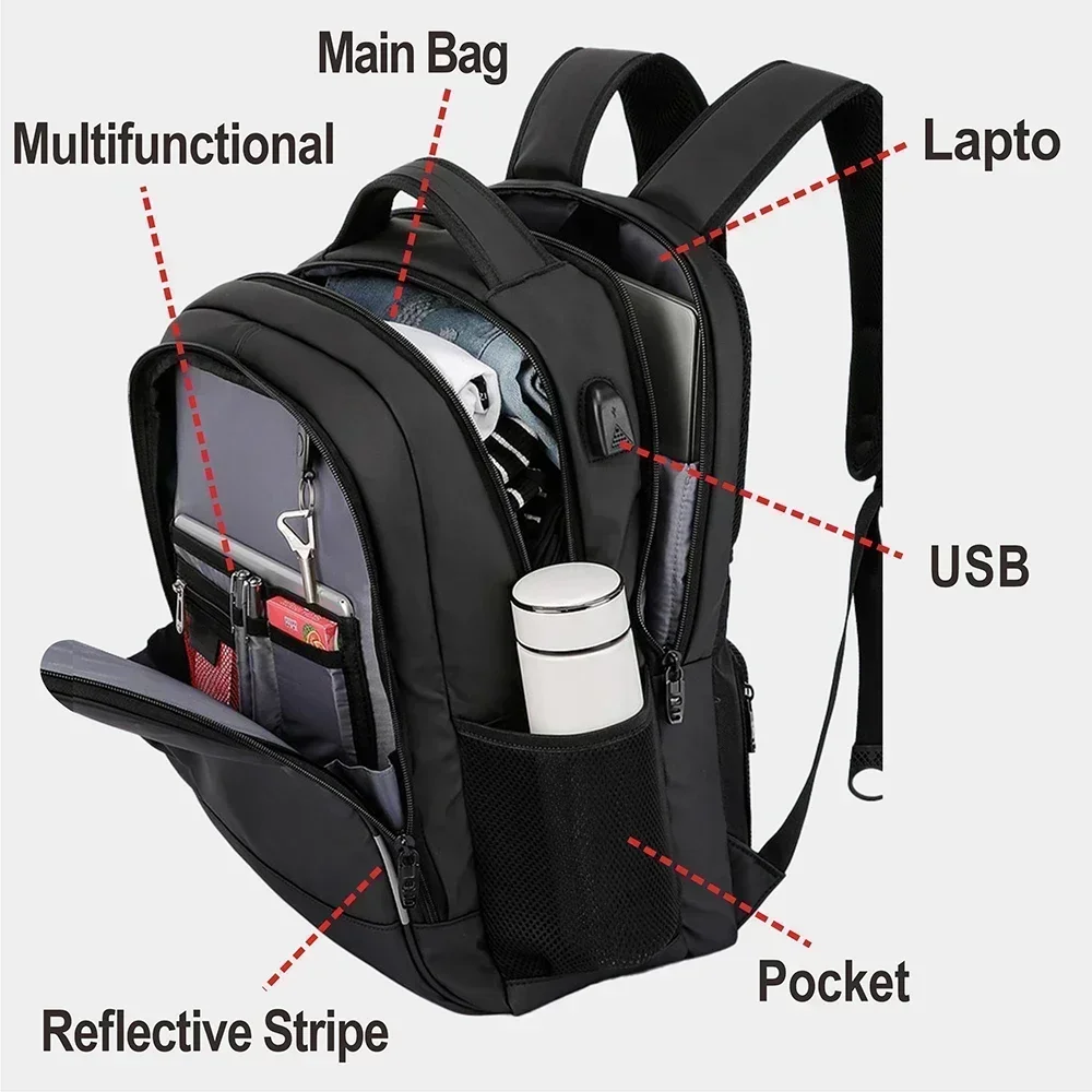 SWISS Men Laptop Backpack Waterproof Anti Theft USB Bag Large Capacity Fashion School Backpack Travel Backpack Back Pack Mochila 2