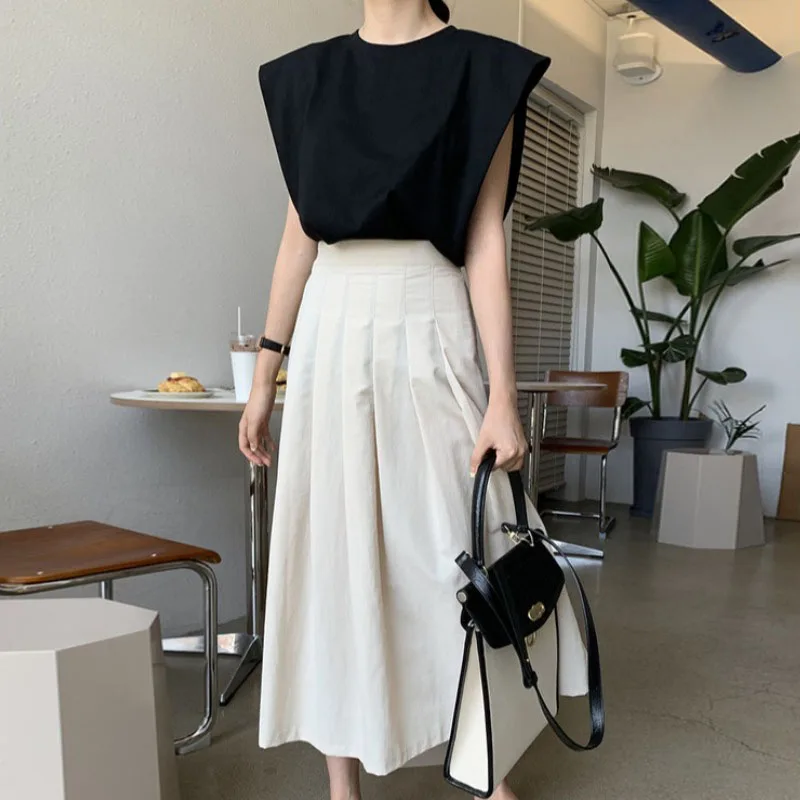 2022 Summer New Fashion Korean Light Luxury Fashion Loose High Waist Retro Pleated Skirt Fashion Boutique Clothing Simple Style
