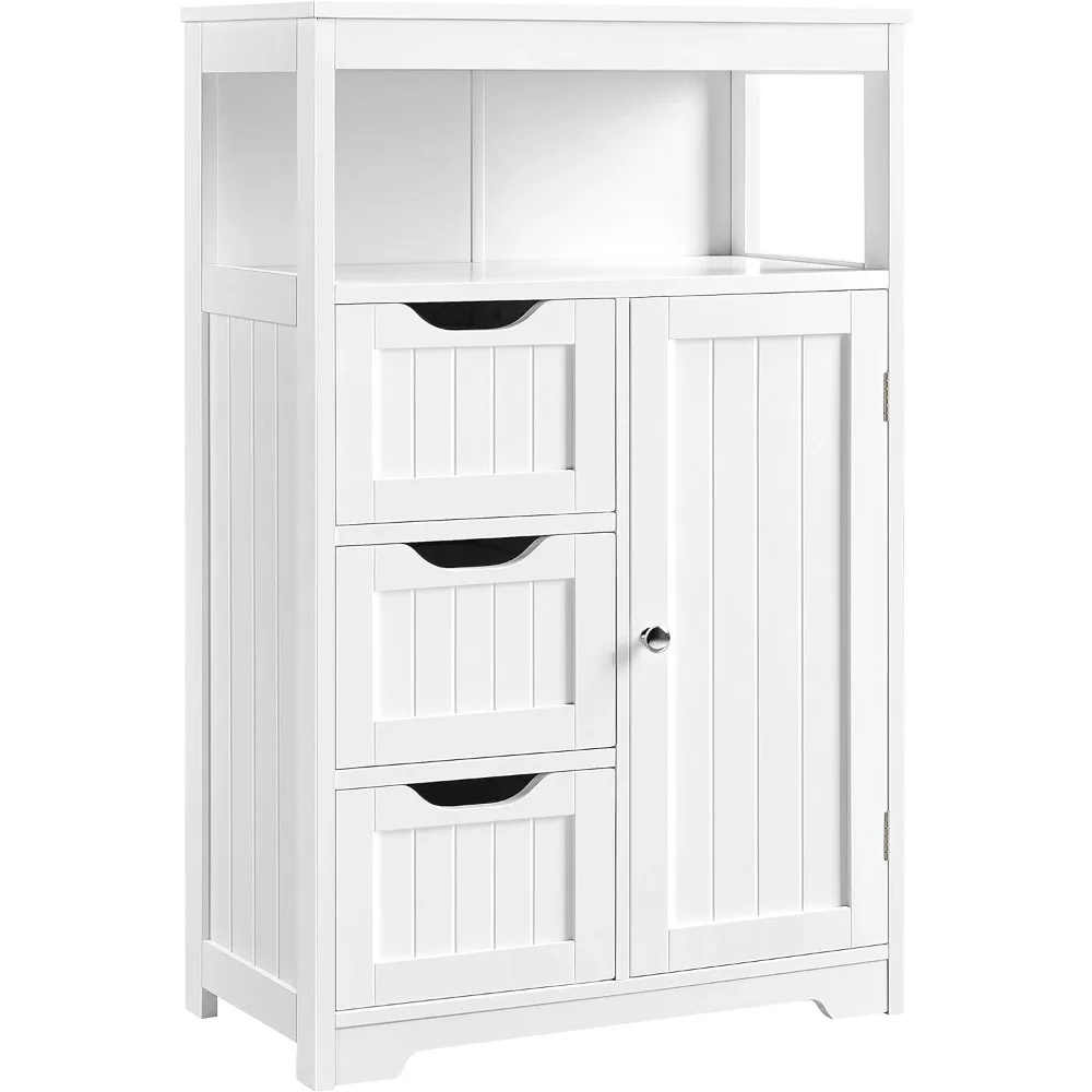 

Bathroom Floor Cabinet Wooden Storage Organizer with 1 Door and 3 Drawers, Free-Standing Cupboard for Living Room/Bathroom Use